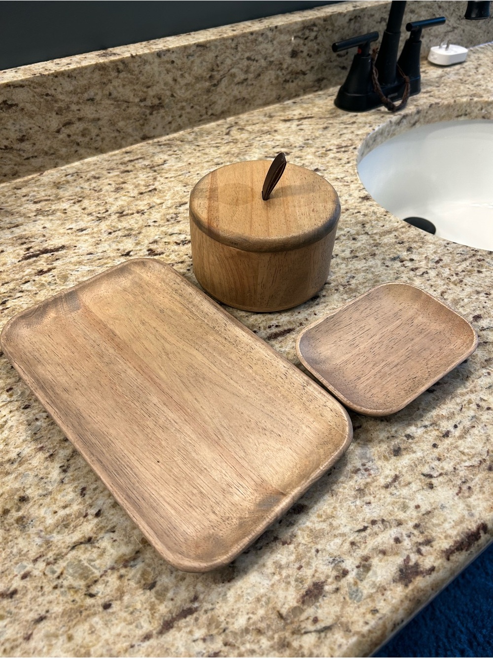 Threshold Wood Bath Accessory Set in Natural Brown
